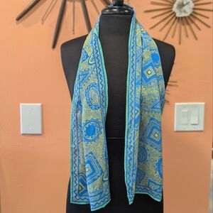 Vintage Silk Scarf Albert Nipon Whimsigoth Hippie Boho Chic Turquoise Yellow